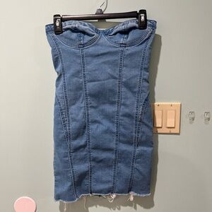 Blue Denim Strapless Dress